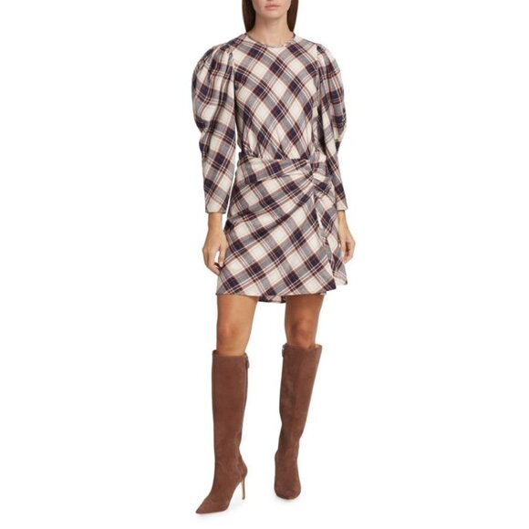 NWT VERONICA BEARD Agnor Plaid Puff Sleeve Mini Dress SIZE 4 - Picture 1 of 13